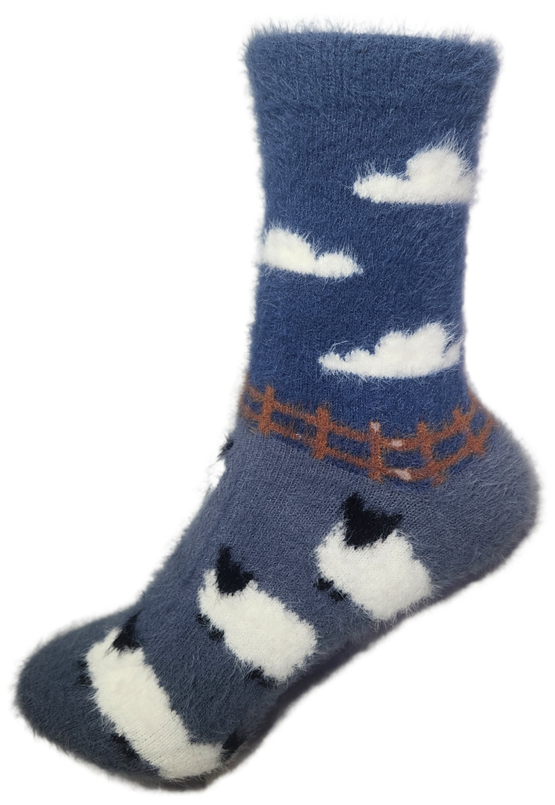 VERA TUCCI LUXURY WOMENS COSY FLUFFY SOCKS RMD2403-07-09 SHEEP FIELD