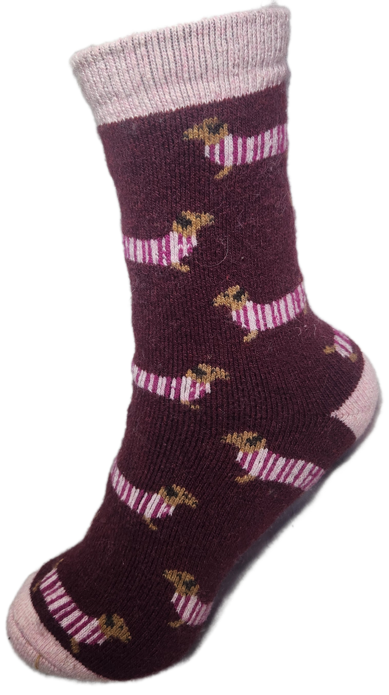 VERA TUCCI LUXURY WOMENS THERMAL SOCKS RMD2403-04-08 SAUSAGE DOG PINK