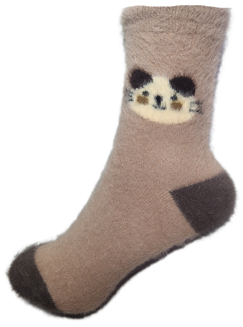 VERA TUCCI LUXURY WOMENS COSY FLUFFY SOCKS RMD2403-07-04 TAUPE CAT