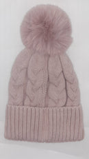 CLASSIC CABLE KNIT TURN UP ANGORA POM HAT AW23-RMD-92