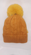 CLASSIC CABLE KNIT TURN UP ANGORA POM HAT AW23-RMD-92
