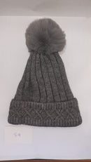 ACRYLIC PLAIN RIBBED WITH  CABLE TURN UP POM POM HAT AW23-RMD-54