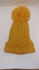 ACRYLIC PLAIN RIBBED WITH  CABLE TURN UP POM POM HAT AW23-RMD-54