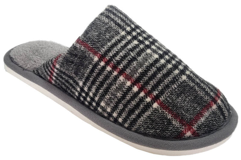 VERA TUCCI MENS BOXED SLIPPER GREY CHECK