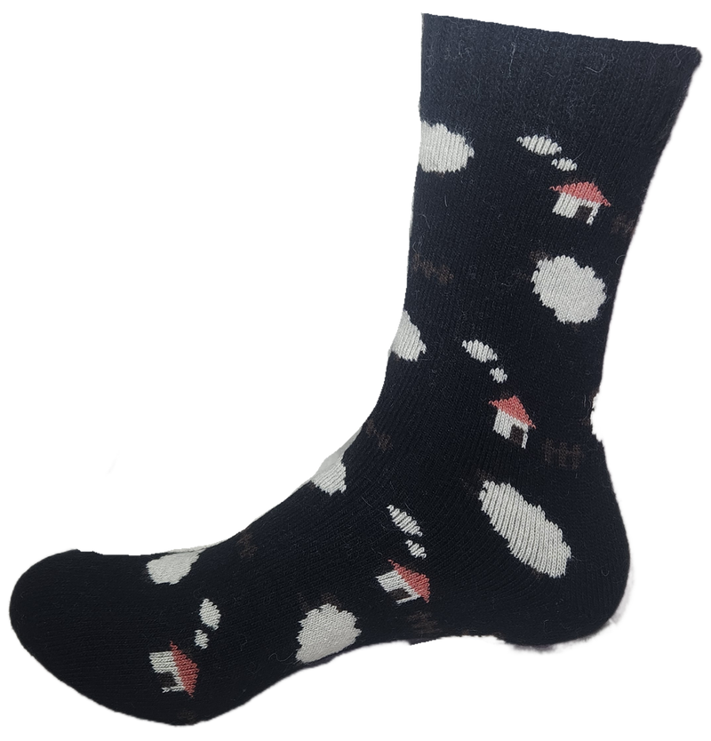 VERA TUCCI LUXURY MEN'S WOOL BLEND PATTERNED SOCKS RMD2403-26-02 SHEEP - BLACK