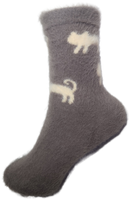 VERA TUCCI LUXURY WOMENS COSY FLUFFY SOCKS RMD2403-07-05 GREY & BEIGE CAT