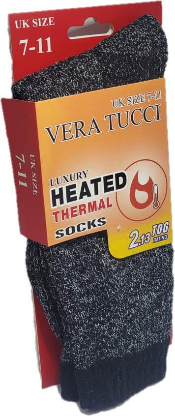 VERA TUCCI LUXURY MEN'S THERMAL PLAIN SOCKS 2.4 TOG WOOL BLEND RMD2403-28-1-01 BLACK