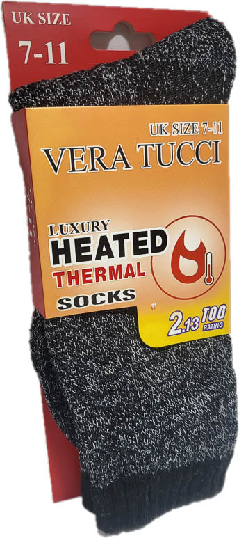 VERA TUCCI LUXURY MEN'S THERMAL PLAIN SOCKS 2.4 TOG WOOL BLEND RMD2403-28-1-03 MID GREY