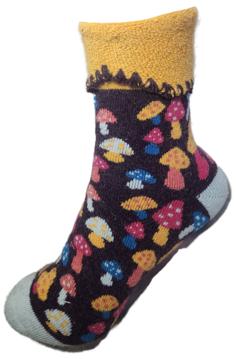 VERA TUCCI LUXURY WOMENS TURN OVER CUFF SOCKS RMD2403-24-02 MUSHROOMS