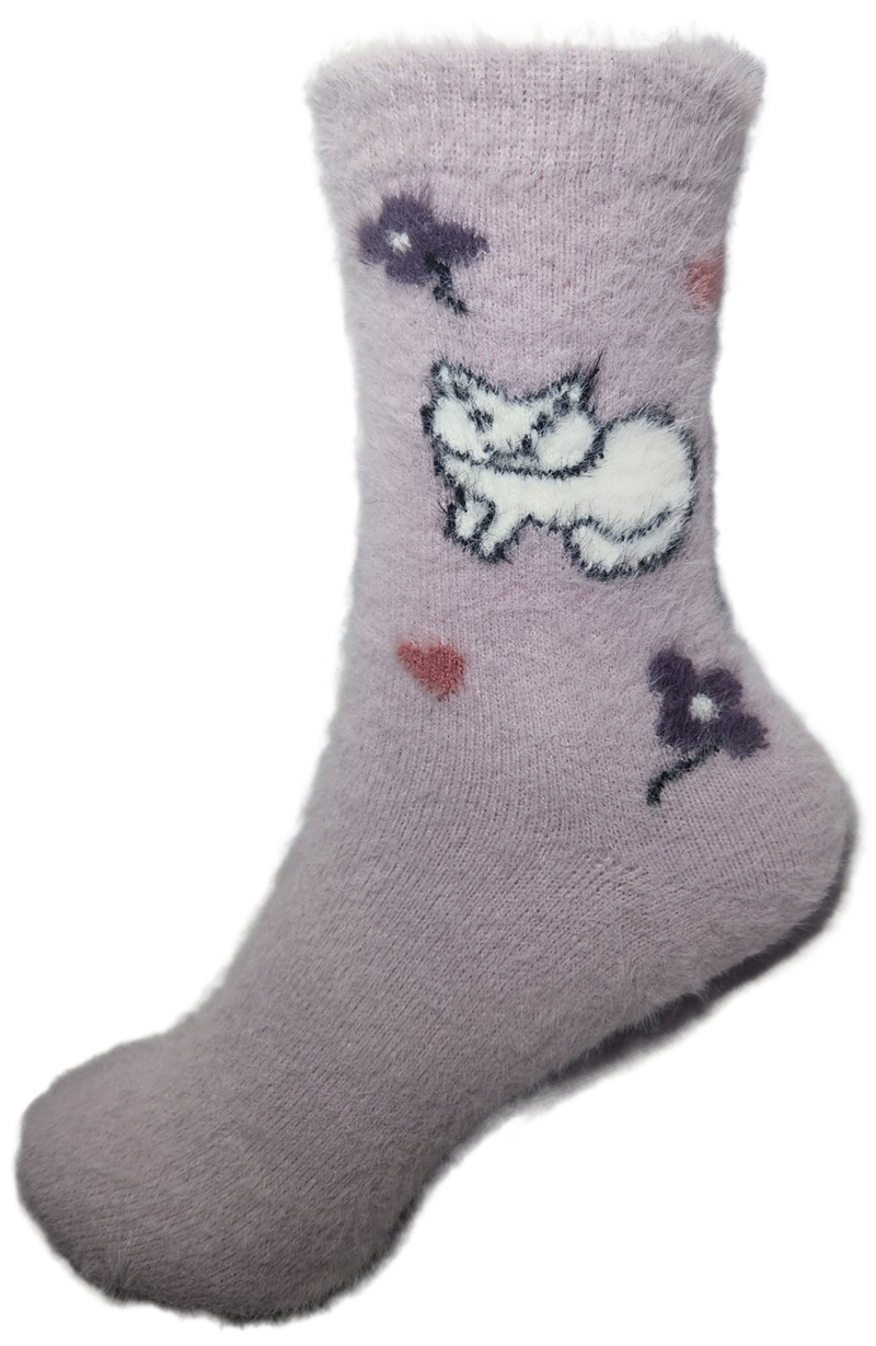 VERA TUCCI LUXURY WOMENS COSY FLUFFY SOCKS RMD2403-07-03 CATS & HEARTS