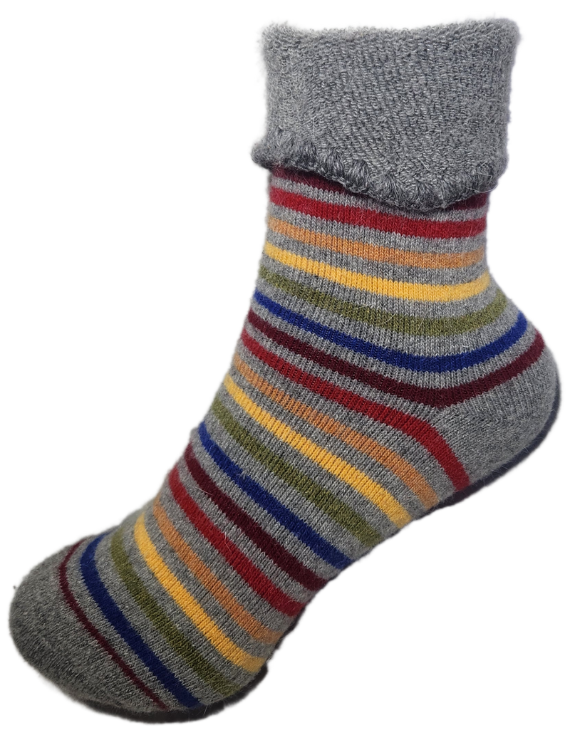 VERA TUCCI LUXURY WOMENS TURN OVER CUFF SOCKS RMD2403-24-01 GREY STRIPE