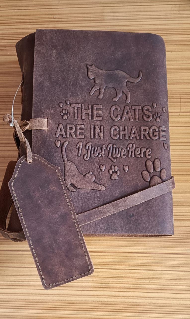 Journal Large Leather Bound Journal Cats In Charge Design - Vera Tucci OriginalsVera Tucci Originals