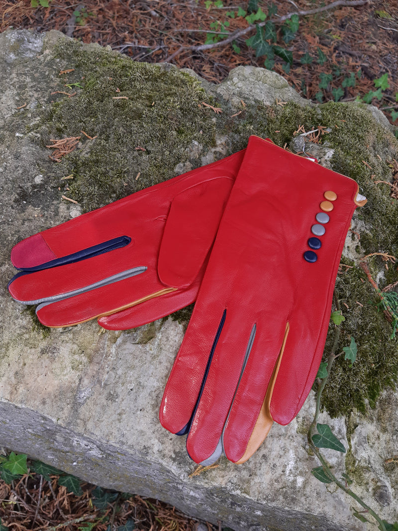 Gloves TIFFANY G01 Leather Multi Button Glove - Vera Tucci OriginalsAccessories RED / SMALL