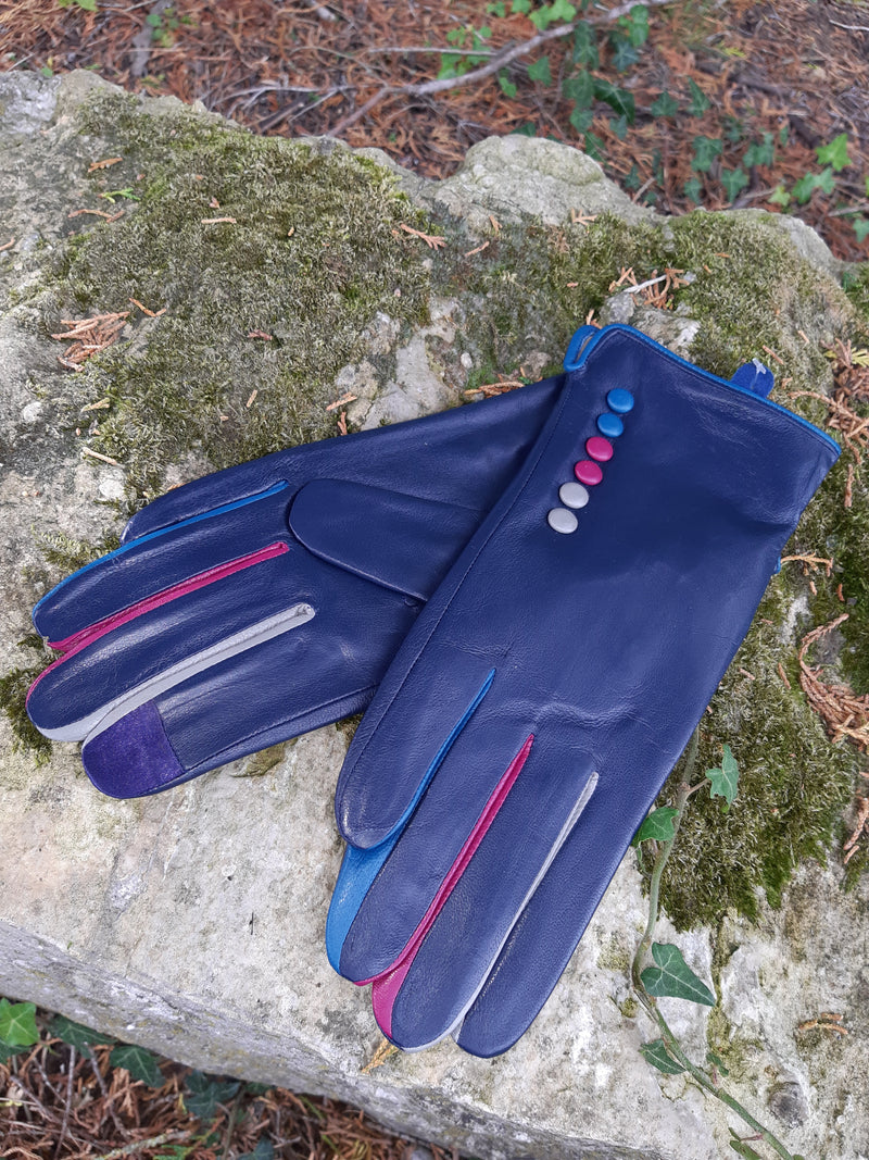 Gloves TIFFANY G01 Leather Multi Button Glove - Vera Tucci OriginalsAccessories NAVY / SMALL