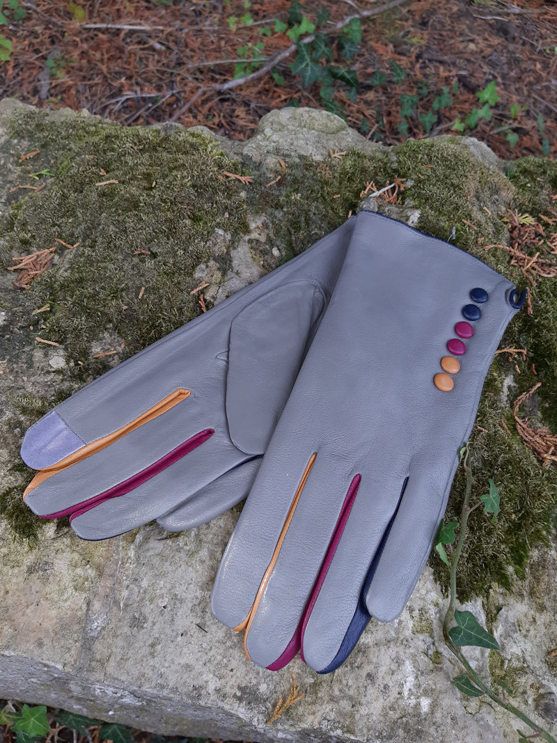 Gloves TIFFANY G01 Leather Multi Button Glove - Vera Tucci OriginalsAccessories LIGHT GREY / SMALL