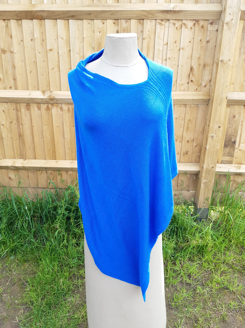 Poncho BRIANA - Softer than cashmere 'Feel' Wool Blend Poncho Handmade in Nepal - Vera Tucci OriginalsAccessories ROYAL BLUE