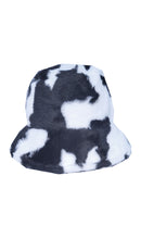 Cow Print Patterned Fluffy Fleece Lined Bucket Hat For Winter (ADULT & CHILD SIZES)
