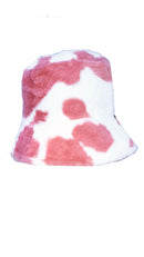 Cow Print Patterned Fluffy Fleece Lined Bucket Hat For Winter (ADULT & CHILD SIZES)