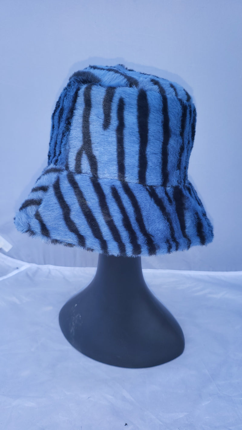 Tiger Print Patterned Fluffy Fleece Lined Bucket Hat For Winter (ADULT & CHILD SIZES)