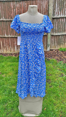 DR412 BLUE TENKI LIGHTWEIGHT PRINTED SUMMER DRESS IN SIZES UK 8-18