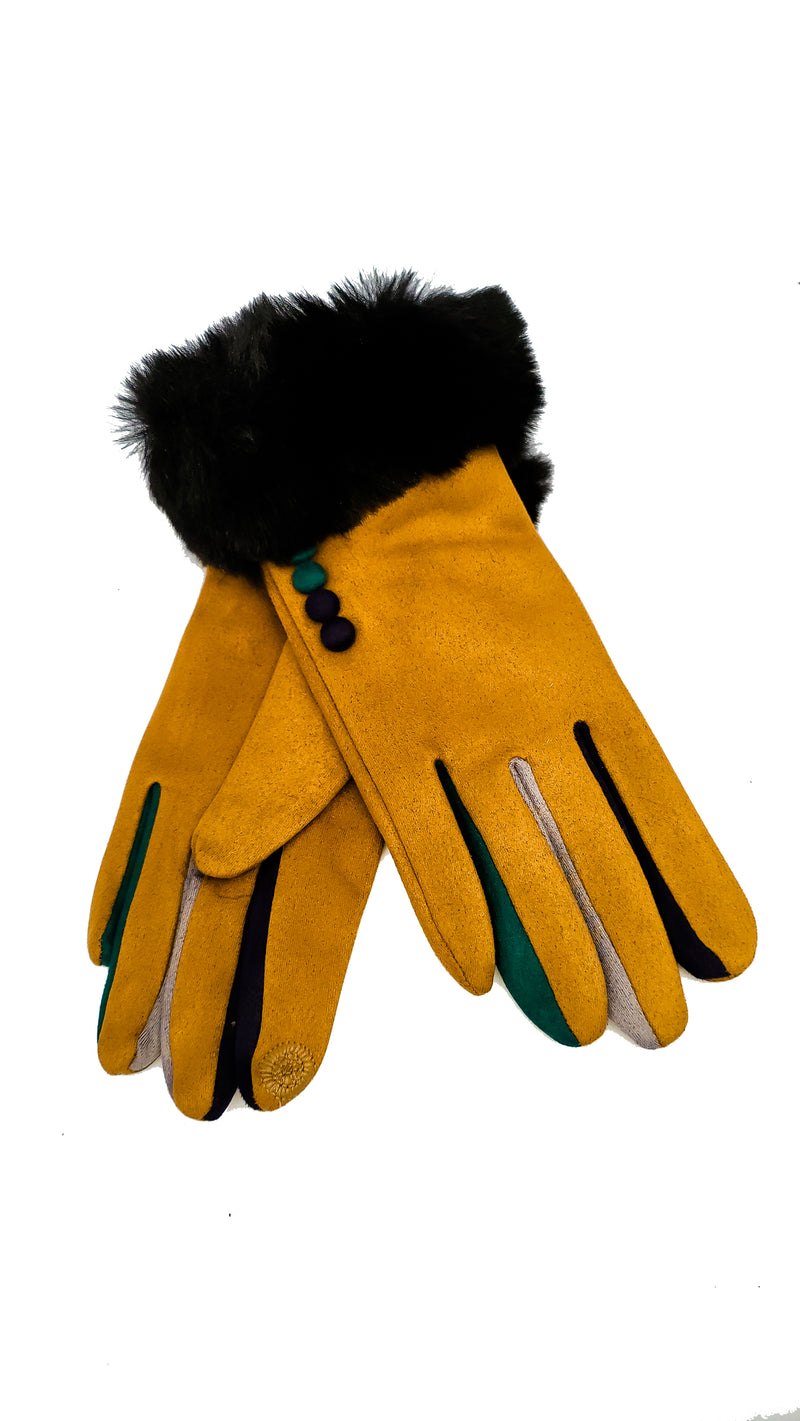 Felicity Faux Suede Fur Trim Gloves - G08