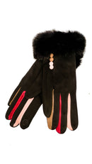 Felicity Faux Suede Fur Trim Gloves - G08