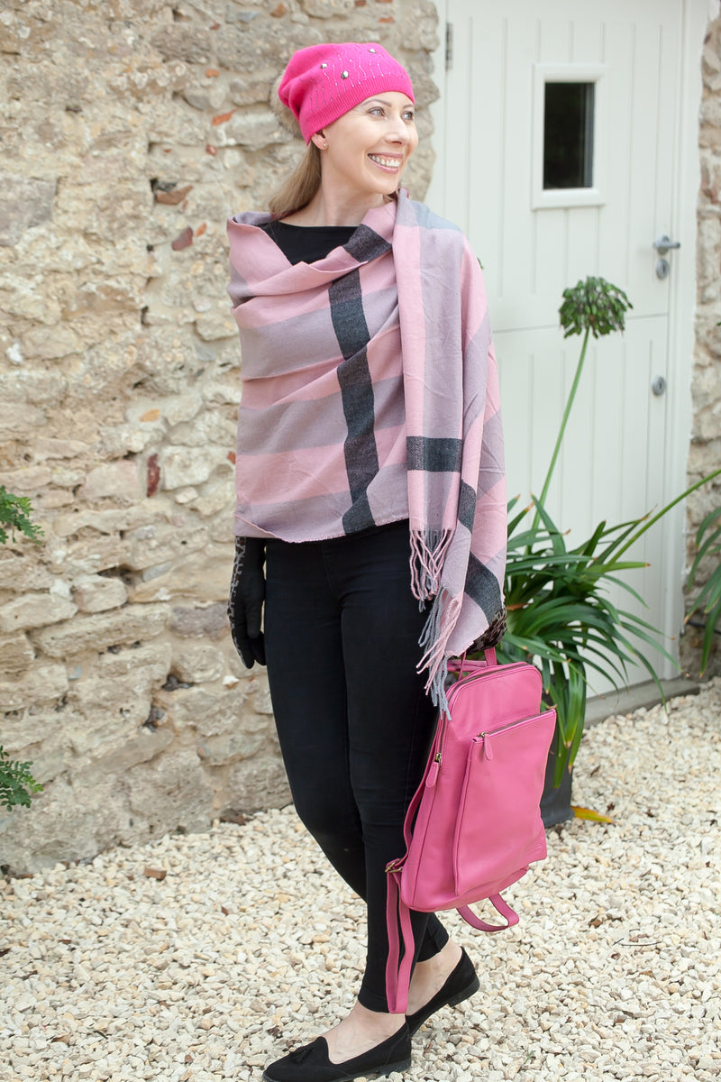 Scarves Shirley Large Square Checked Wrap Scarf - SC1998 (B) - Vera Tucci OriginalsAccessories PINK