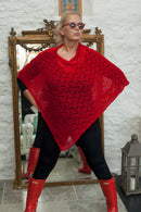 Poncho CROCHET STYLE KNITTED PONCHO - Vera Tucci OriginalsAccessories RED