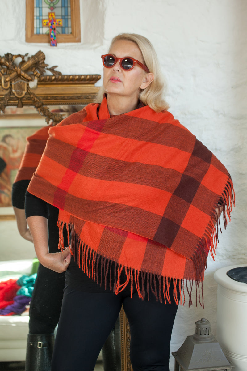 Scarves Shirley Large Square Checked Wrap Scarf - SC1998 (B) - Vera Tucci OriginalsAccessories RED