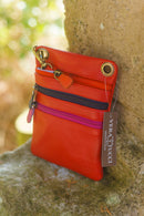 Leather Bag FIFI- MULTI ZIP SMALL POUCH BAG - Vera Tucci OriginalsBags RED WITH RED/NAVY/FUCHSIA