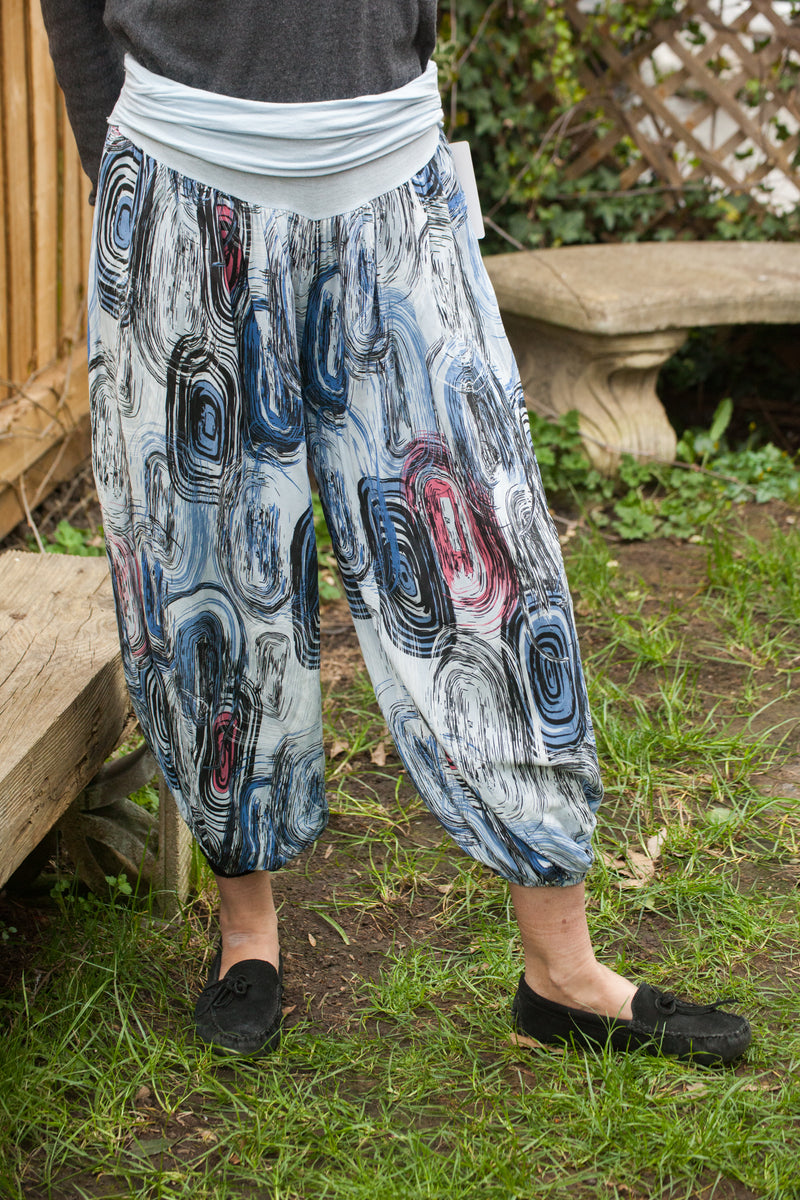 MARNIE - Harem Pants Abstract Circle Pattern Viscose Trousers