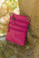 Leather Bag FIFI- MULTI ZIP SMALL POUCH BAG - Vera Tucci OriginalsBags PLAIN FUCHSIA