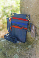 Leather Bag FIFI- MULTI ZIP SMALL POUCH BAG - Vera Tucci OriginalsBags NAVY WITH (RED/ROYAL/ORANGE)