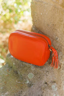 Leather Bag GEMMA - GENUINE LEATHER CAMERA BAG WITH TASSEL ZIP - Vera Tucci OriginalsBags ORANGE