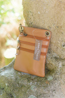 Leather Bag FIFI- MULTI ZIP SMALL POUCH BAG - Vera Tucci OriginalsBags PLAIN TAN