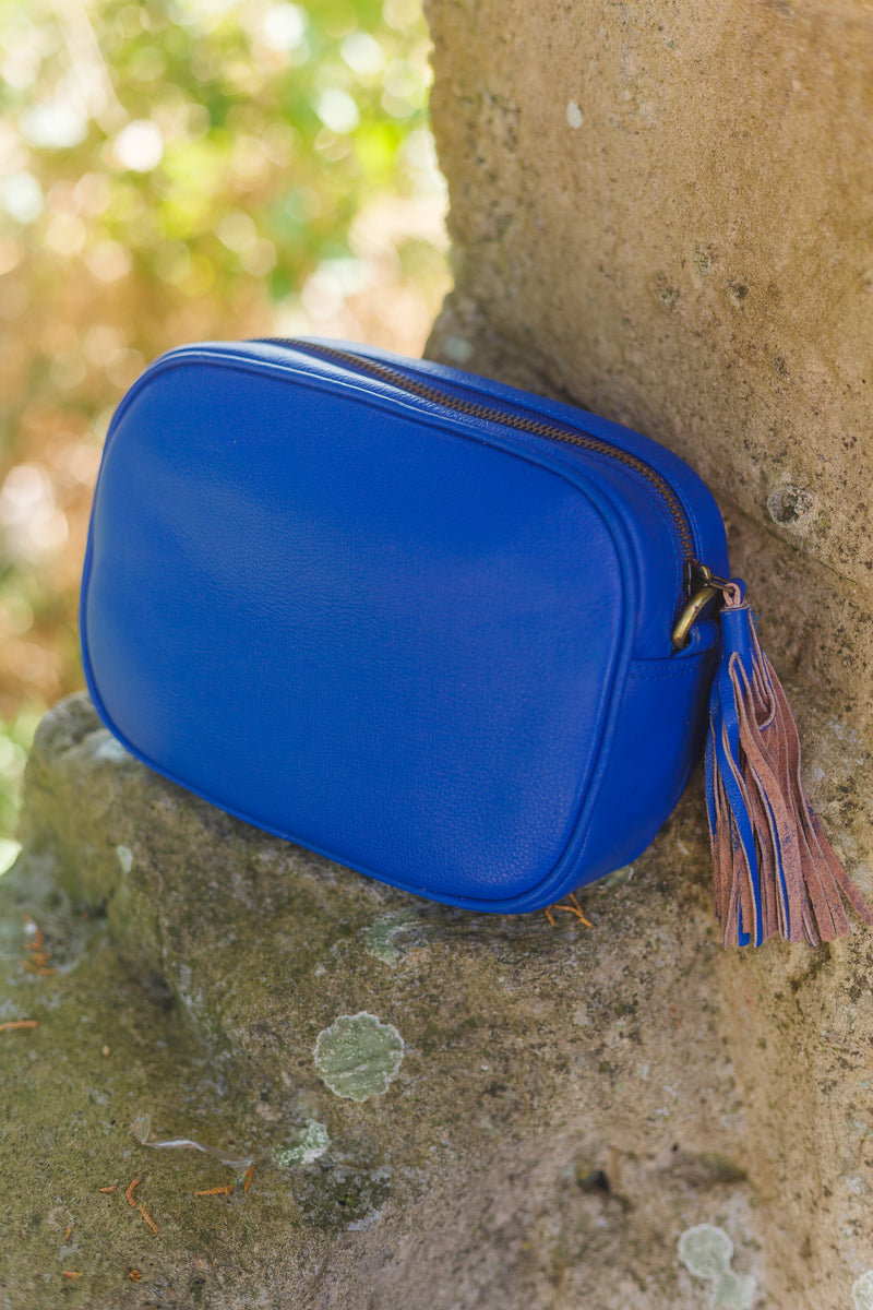 Leather Bag GEMMA - GENUINE LEATHER CAMERA BAG WITH TASSEL ZIP - Vera Tucci OriginalsBags ROYAL BLUE