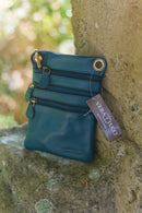 Leather Bag FIFI- MULTI ZIP SMALL POUCH BAG - Vera Tucci OriginalsBags PLAIN TEAL