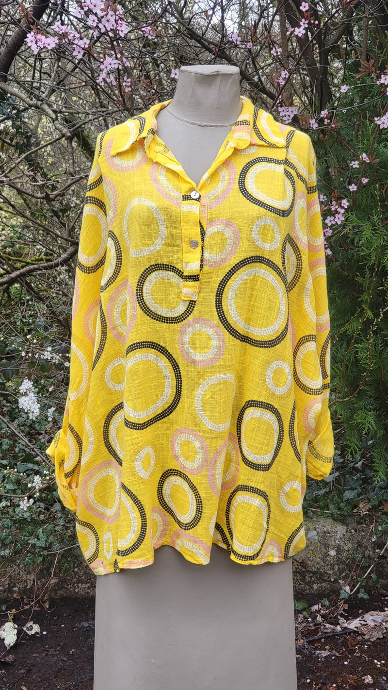 DOTTED CIRCLES PRINT-  ITALIAN COTTON TOP ONE SIZE KD179