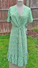 DR416 (B) GREEN TENKI LIGHTWEIGHT PRINTED SUMMER DRESS IN SIZES UK 8-18