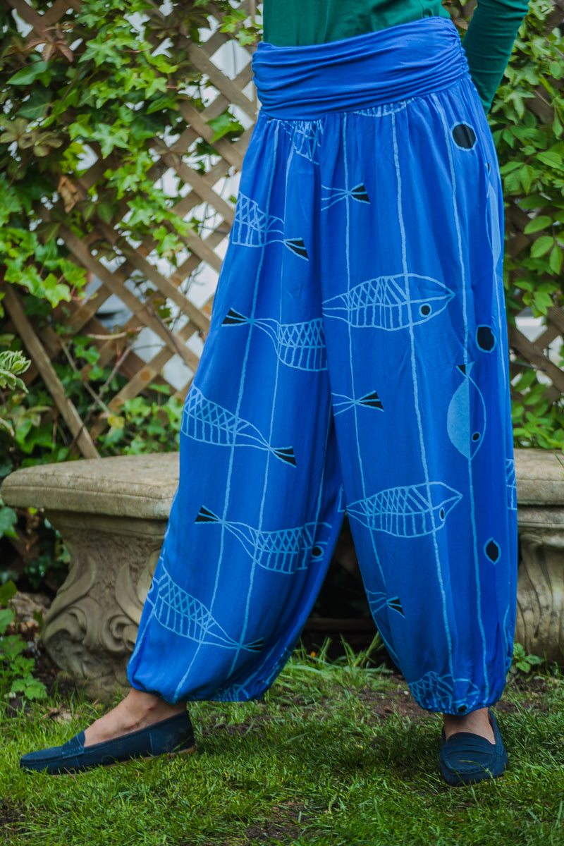 Trousers FISH PATTERN TROUSERS - Viscose elasticated harem trouser One Size - Vera Tucci OriginalsLondon Clothing